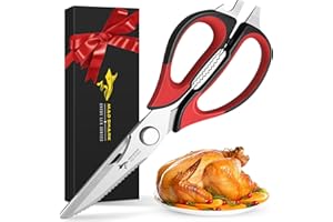 MAD SHARK Ciseaux de Cuisine Démontables - Ciseaux à Volaille Acier Inox Poignée Confort, Lavables Lave-Vaisselle & Polyvalents, Pour Os de Poulet, Viande, Légumes, Fonctionne Casse-Noix Ouvre-Bouteille (ROUGE)