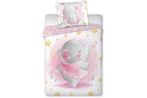 Arle-Living 3 TLG. Kinder Baby Bettwäsche Set - Elefant Ballerina - 100x135 cm + 40x60 cm + 1 Spannbettlaken 70x140 cm - 100% Baumwolle