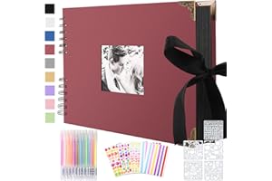 SPLEND Album Fotografico per Scrapbooking a Spirale, 80 Pagine Nere, Fai da Te, 2 Angoli per Foto, 6 Adesivi, 5 Stencil, 12 Pennarelli Colorati, per Anniversario di Matrimonio, Compleanno, Natale