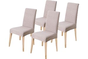 LANSHENG Dining Chair Covers Set of 4, Stretch Dining Chair Protector Slipcovers Jacquard, Elastic Removable Washable Chair Seat Cover for Dining Room Kitchen Banquet Restaurant Home, Taupe