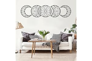 ZWPARTS Decorazione da Parete con Fase Lunare, Adesivo da Parete 5 Fasi Lunari Vuote, Decorazione Murale in Legno, Fasi Lunari da Appendere alla Parete per la Casa Camera (Nero)
