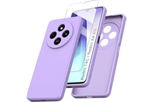 ARRYNN Funda para Xiaomi Redmi 14C 4G (6.88") con Cristal Templado Protector de Pantalla,Ultra Slim Protectora Funda de Silicona Líquida Suave Case Cover - Púrpura