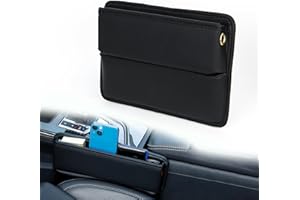 mongtsamz Car Seat Gap Storage Box, Car Seat Gap Filler Organiser, Leather Storage Box, Car Seat Gaps Portable Car Seat Gap Filler for Mobile Phones, Purse, Coin Cards, Pack of 1, Black