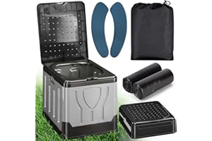 CIANBIFN Toilette Portable 20 L Capacité, Toilette Pliable Supporte Jusqu’à 150KG, WC Portable avec 24 Sacs Jetables, Sac de Transport & Coussin, pour Camping, Randonnée, Camping Car