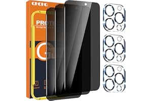 QHOHQ 3 Pièces Protection D'écran Anti-Espion pour iPhone 15 Pro [6,1 Pouces] avec 3 Pièces Caméra Arrière Protecteur, Ultra Résistant Verre Trempé, HD, Sans Bulles, Dureté 9H Glass