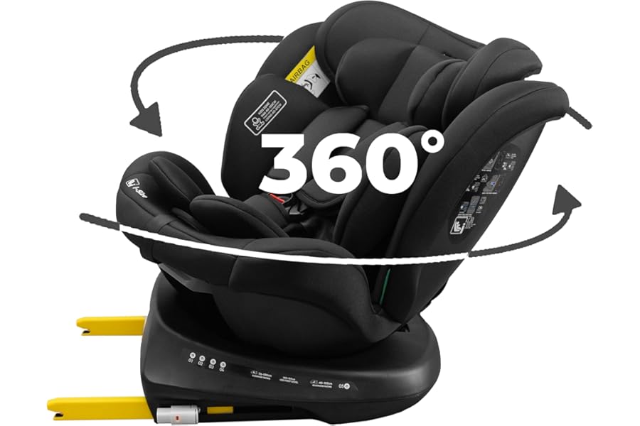KidsZone Isofix i-Size Car Seat 0-36 kg – 40 – 150 cm – 360 Swivel Car Seat for Children Group 0/1/2/3 – Top Tether, Reclining 5 Positions, Height Adjustable