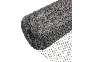 VOUNOT Grillage a Poule en PVC Gaine Gris 1x25m Maille 13mm Hexagonal Triple Torsion Clôture Résistant Poulailler Jardin Grillage pour Élevage Volaille, Filet résistant aux Intempérie Gris