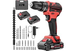 PONOSEU Brushless Taladro Percutor a Bateria 21V, Taladro Atornillador Electrico, Taladro Percutor Bateria Con 2×2.0Ah Baterías, 25+3 Ajuste de Par, 2 Velocidades, LED Luz