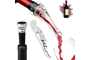 Keepaty Kit d'accessoires pour le vin - Aérateur de luxe, ouvre-bouchon, bouchons - Idéal pour verser et ranger - Outils de bar essentiels - Décanteur, tire-bouchon, bouchons sous vide inclus