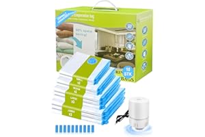 NATNAV Vakuumbeutel für Kleidung mit Elektrischer Luftpumpe, 10 Stück (3 Jumbo 100x80cm &3 Groß 80x60cm &2 x Mittel 70x50cm &2 Kleine 60x40cm), Durchsichtig für Reisen, Kissen Bettdecken Aufbewahrung