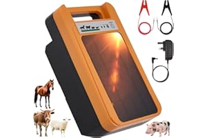 TRSAOW Solar Electric Fence Charger - 0.2J 10 Miles/30 Acres Efficient Energizer Panel Lithium Battery 3W Solar Panel and 10400mAh Rechargeable Battery for Livestock Containment & Predator Control