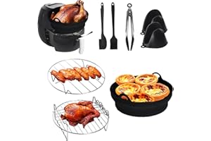 ‎GEEKHOM GEEKHOM Luftfritteusen-Zubehör，Set mit 8 Stück, inklusive Silikon-Luftfritteusen-Auskleidung, Luftfritteusen-gestell & Silikon-Handschuhe für Alle 20,3 cm Runden Fritteusen die Meisten der Marken