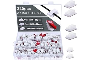 Kinsinder 220 Stück Selbstklebende Kabelklemmen, Kabelhalter Selbstklebend Kabelklemme für Schreibtisch Kabelmanagement für Ladekabel Wand Desk