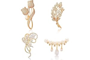 NCOALE Brooches for Women, 4 PCS Rhinestone Brooch Pins Vintage Style Dress Pin Elegant Decorative Broches Scarves Shawl Clip Dress Hat Accessories gold