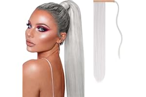 JJstar Postiche Queue de Cheval Extnsion Cheveux 70cm Longue Raides Wrap Around Extension Fausse Queue de Cheval a Clip pour Femmes Fille Rajout Cheveux(Blond Platine)