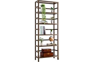 HITNET Bookcase, Bamboo Bookshelf, 6-Tier Adjustable Tall Open Book Shelf, Free Standing Storage Shelves Organizer, Flower Plant Display Stand, Walnut