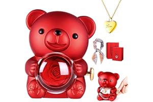 GOICC Rose Eternelle Ours Fête des Mères Idee Cadeau Original avec Collier pour Maman Femmes Rose Préservée Vraie Fleur avec Écharpes pour Petite Amie Épouse pour Saint Valentin Anniversaire Noël