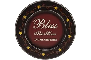 CVHOMEDECO. Primitives Vintage Bless This Home Wood Decorative Plate Retro Display Wooden Plate Home Decor Art, 24,9 cm