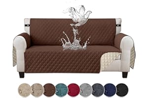 Jaotto Funda de Sofá Impermeable 3 Plazas Funda de Sofá Reversible Fundas Sofa Verano Antideslizante Protector para Sofa antigatos Arañazo Perros Mascotas,Marrón