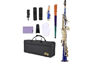 Btuty Bb Soprano Sassofono In Ottone Laccato Dorato Strumento Vento-Legno Tasti Guscio Naturale Soprano Sassofono Con Pennello di Pulizia, Panno, Guanti, Cinghia Imbottita, Custodia (Blu)