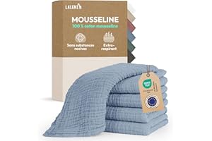 Laleni Lot de 5 Langes Bébé 70x70 - Haute Qualité 100% Coton Multi-Usage - Gaze Très Absorbante - Débarbouillette Lavable - Carré Mousseline - Bleu