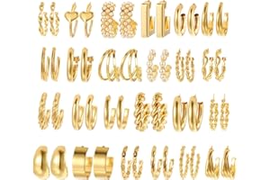 Shining Diva Fashion 24 pairs Combo Celebrity Inspired Trendy Latest Stylish Gold Plated Geometric Twist Pearl Hoop Dangle Ea