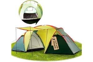 MEREZA 4 Man 2 Room Tent Waterproof, Large Family Camping Tunnel Tent With Awning and Living Area at Standing Height for Camping Outdoor, Hiking, Festivals
