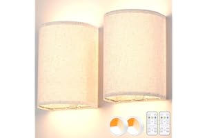 HURYEE Wall Light Set of 2,Battery Operated Wall Lights Fabric Wall Sconce Rechargeable Wall Lights with Remote,Wall Lamps in 3 Colors Temperature Dimmable Timer for Bedroom and Living Room Lighting