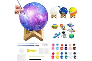 Swavitie Kit Lampada Luna 3D Kit Artistici i Pittura Giocattoli per Bambini Moon Lamp Space Painting Kit con Stampo per Figurine Spaziali e Pennelli Regalo per Ragazze e Ragazzi 6-12 Anni