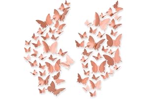 Pegatinas de Pared de Mariposa 3D, CAYUDEN 60 Pegatinas de Mariposa de Espejo Extraíbles Decoración Dricolaje 3 Tamaños Calcomanía Pared de Mariposa Para Habitación, Puerta, Ventana Decor (Oro rosa)