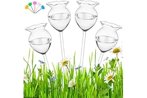 Beautywen 4 PCS Glass Plant Watering Bulbs Clear Glass Plant Water Drippers Flower Shape Self-Watering Bulbs Automatic Irrigation Device Plant Water Globes for Indoor and Outdoor Plants