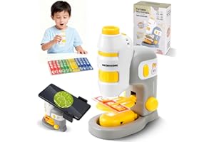 Funsland Microscopio Portatile per Bambini, 60-180x Mini Microscopio Tascabile con LED, Giocattoli Sperimentali Scientifici all'aperto, Montessori Regalo Educativi per 6-12 anni Bambini