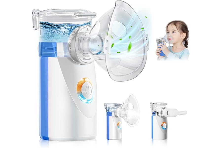 Aerosol for Kids and Adults - Portable Ultrasonic Nebulizer for Newborn, Inhaler with 2 Masks and Snorkel, Batteries Not Included (Blue)