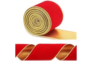 CYCFMYYLY Christmas Ribbon, Wired Velvet Christmas Tree Ribbon with Gold Edge 2.5in X 10 Yard, Velvet Christmas Ribbon for Christmas Decor Gift Packaging Xmas Wreath Crafts Party Decoration