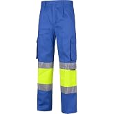 WORKTEAM High Visibility Trousers, Reflective Tapes, Multi-Function Pockets, Elastic Waist, Class 1 ISO 20471, Unisex Workwea
