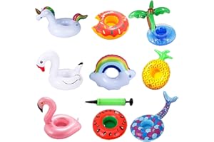 Fyvadio Posavasos Piscina, 9 Piezas Portabebidas Inflables para Piscina, Flotabilidad Posavasos Flotadores Set con 1 Bomba Juguetes Hinchables para Fiesta de Verano en la Piscina