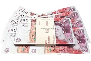 PLAYCRATE Prop Money Cash - £50 Note Stacks for Pranks & Movies - Fake 50 Notes for Casino, Photo Booth Play