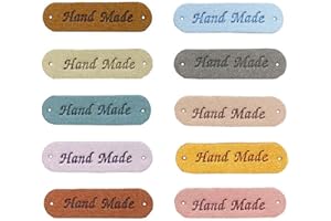 Borsgye 50 Stück Handmade Leder Etiketten Tags Hand Made Label zum Annähen Handgefertigte Kleidung Nähetiketten PU Label Aufnäher mit Löchern für Jeans Nähen Basteln Bekleidung Runde Ecke - 10 Farben