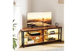 Dripex Meuble TV Bas d'angle avec éclairage LED Marron Vintage 120x36x45.5 cm