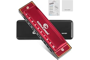 Conjurer Blues Harmonica diatonique en Do majeur pour débutants et enfants - 10 trous - Avec anches en laiton de qualité supérieure et son exceptionnel - Bordeaux