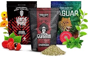 3 x 500 g Yerba Maté avec Guarana | Verde Mate Green Energia Stimulant 500 g | Guarani Energia riche en caféine 500 g | Yaguar Energia énergisant 500 g | Pour débutants et avancés !