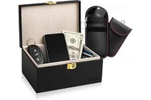 PRO-TECH Faraday Box for Car Keys with Pouches - Premium Leather Metallic Buckle Car Key Signal Blocker Box - Spacious Anti-Theft RFID Key Pouch 2 Pack