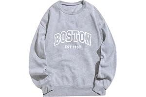 GENERIC Damen Langärmeliger Pullover Herbst Winter Bluse Langarm Hoodie Pullover mit Rundhalssausschnitt Boston Casual Oberteile Tops