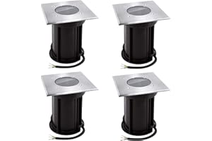 linovum Boru - Lot de 4 spots encastrables de sol pour GU10 - Spots extérieurs IP67 - Carrés brossés - Câble de raccordement 230 V