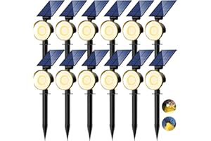 nipify Spot Solaire Eexterieur Lot de 12, Lampe Solaire Jardin 53 LED/3 Modes, Étanche Réglable Lumiere Solaire Puissant pour Arbre Chemins Murale[Blanc Chaud]