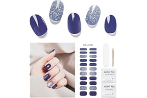 DUKASOU Strisce per Unghie in Gel, 22 Pezzi Adesivi/Pellicole per Smalto Vero, Adesivi per Unghie in Gel di qualità da salone, Strisce di Smalto Duraturo (blu e argento)