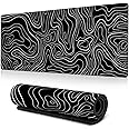 THMINS 90x40 cm Mouse Pad,Desk Mat,Extended Contour Mouse Mat, for Home and Office,Topographic Map,Large Gaming Mouse pad, Laptop Keyboard Mat, with Non-Slip Rubber Base,Stitched Edges