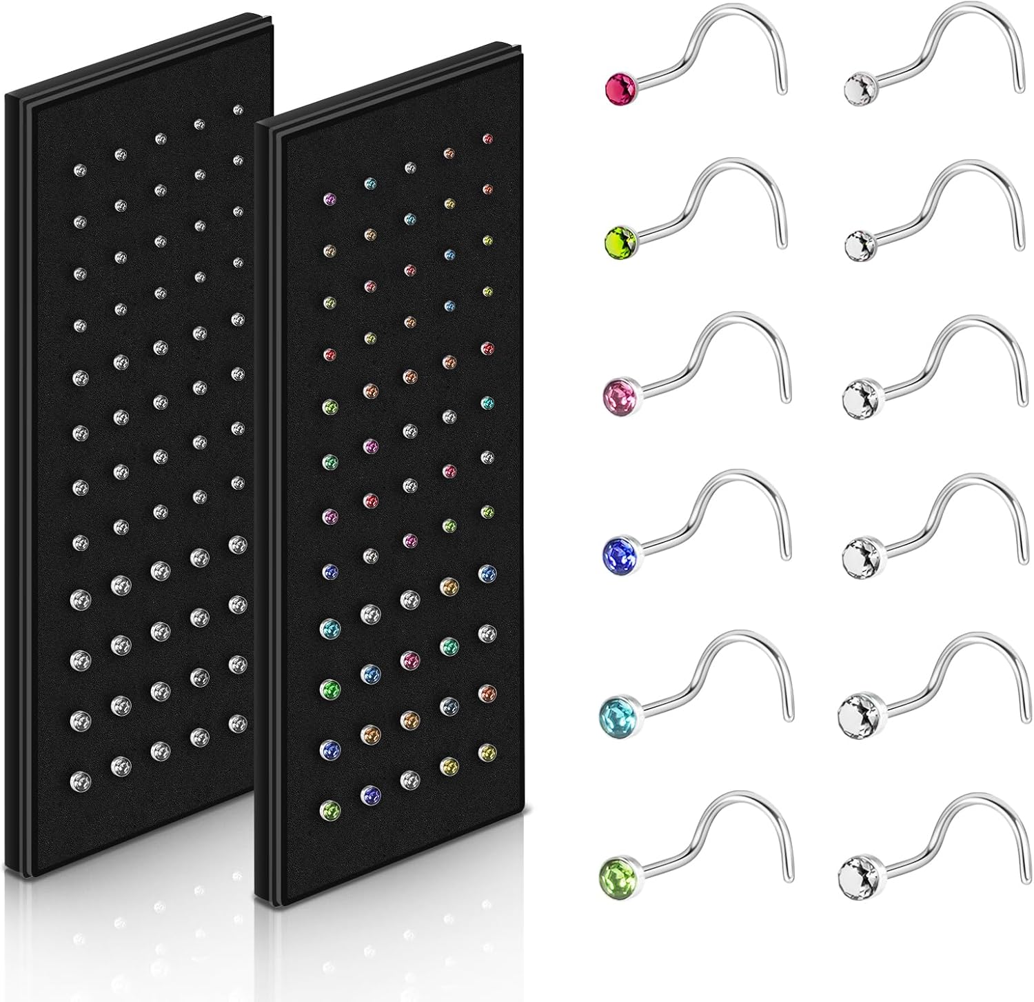 Aucuu Piercing Nariz Acero Quirurgico, Hipoalergénicos Piercing Nariz CZ Piercing Joyería, Tornillo/Recto/Forma de L Nariz Studs (1.5mm 2mm 2.5mm)