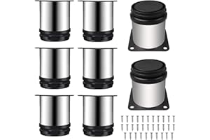 Kigniote 8 Piezas Patas para Muebles Ajustables de Acero Inoxidable, Diámetro 50 mm/Altura 50 mm, Patas de Mesa Redondas para Sofá, Gabinete De TV, Escritorio, Gabinete de Cocina con 32 Tornillos