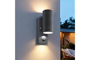EBION PIR Outdoor Wall Lights,IP65 Waterproof Up and Down Lights Outdoor with Motion Sensor,Aluminium Outside Wall Lights Mains Powered GU10,Exterior Wall Lamp for Front Door,Porch,Patio,Anthracite,1 Pack